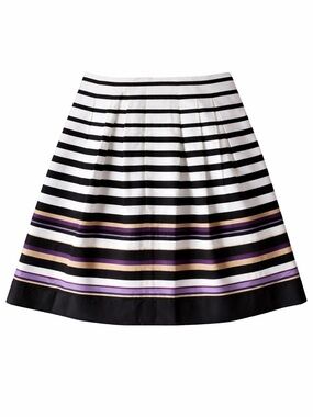 White House Black Market Black, White & Purple Striped A-Line Skirt